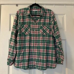 Croft & Barrow Women's XL Plaid Flannel Button-Up Shirt 100% Cotton Green Red